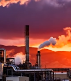 夕阳下冒烟的工业工厂4892#横屏 