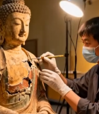 工作人员修复佛像场景313#横屏 