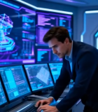 工作人员操作科技屏幕场景13796#横屏 