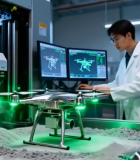 工程师操作无人机于工业设备旁6775#横屏 