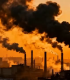 工厂烟囱排放烟雾景象(1)12358#横屏 