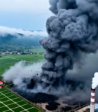 工厂烟囱排放滚滚黑烟8710#横屏 