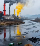 工厂旁河流污染景象9057#横屏 