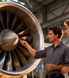 工厂内两人检查飞机发动机9742#横屏 