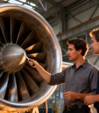 工厂内两人检查飞机发动机9742#横屏 
