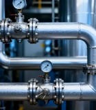 工厂内金属管道设备特写7635#横屏 