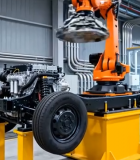 工厂内机械臂组装汽车底盘1755#横屏 