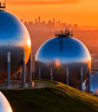 夕阳下的能源储存罐3911#横屏 