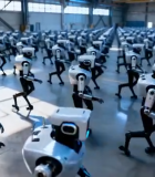 	 工厂内大量机器人整齐列队5156#横屏 