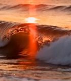 夕阳下大海海浪特写2052#横屏 