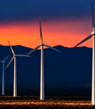 夕阳下的风力发电风车群5536#横屏 