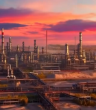 夕阳下的石油化工厂全景2789#横屏 