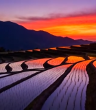 夕阳下的梯田与水稻景观13339#横屏 