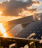 夕阳下的太阳能光伏板163#横屏 