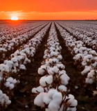 夕阳下的棉花种植田8343#横屏 
