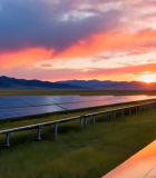 夕阳下的太阳能光伏电站10776#横屏 