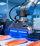 工厂机械臂处理三文鱼画面460#横屏 