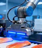 工厂机械臂处理三文鱼画面460#横屏 