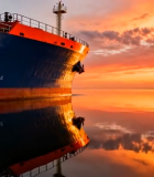 夕阳下大海上的货船10161#横屏 