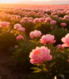 夕阳下的粉色牡丹花海585#横屏 