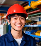 工厂工人戴安全帽微笑画面6009#横屏 