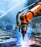 工厂工人与机械臂协同焊接1967#横屏 