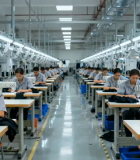 工厂工人操作缝纫机生产服装9791#横屏 