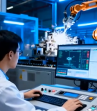 工厂工人操控机械臂画面7193#横屏 