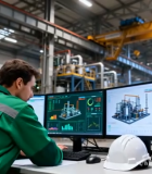 工厂工程师操作多屏幕监控设备14914#横屏 