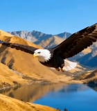 高山湖泊上展翅翱翔的老鹰453#横屏 