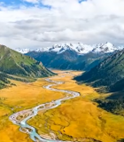 高山草甸间蜿蜒河流风景4346#横屏 