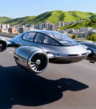 未来飞行汽车公路行驶画面9849#横屏 