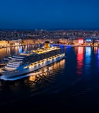 港口夜景游轮停靠画面1082#横屏 