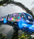 未来科技感丛林中行驶的列车3637#横屏 