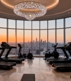 高层健身房内景与城市景观3228#横屏 