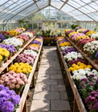 温室中多彩菊花花卉展示8223#横屏 