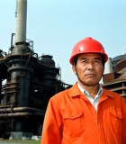 钢铁厂工人戴安全帽站立6077#横屏 