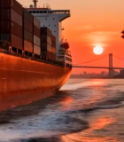 港口货轮日落景象13193#横屏 