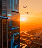 未来城市高楼与飞行载具景象4695#横屏 