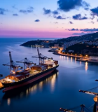 港口货轮黄昏全景7836#横屏 