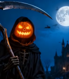 万圣节死神装扮持镰刀场景4685#横屏 