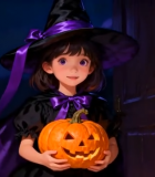 万圣节小女孩扮女巫持南瓜14863#横屏 