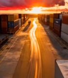 港口集装箱场地日落景象1400#横屏 