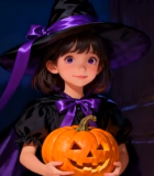万圣节小女孩扮女巫持南瓜14863#横屏 