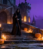 万圣节死神城堡前持镰刀场景7574#横屏 