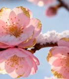 覆雪粉色花朵特写2000#横屏 