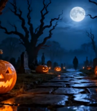 万圣节墓地月夜南瓜灯场景12501#横屏 