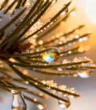 覆雪松枝上的晶莹水珠2466#横屏 