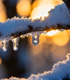 覆雪树枝挂冰柱日出景象5690#横屏 