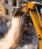 挖掘机拆除旧建筑现场4122#横屏 